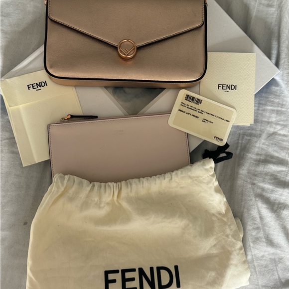 Authentic FENDI Vitello Laminato F is Fendi Envelope Wallet on Chain Rame Bag - Picture 7 of 9